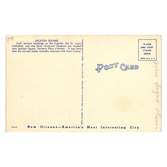 Jackson Square New Orleans Louisiana Vintage Postcard Tichnor Brothers Unused - Picture 2 of 2